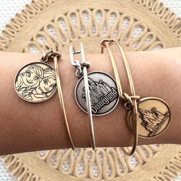 Alex & Ani Disney Land World Frozen Elsa Anna Set 3 Bangle Bracelets Silver Gold - Picture 3 of 8